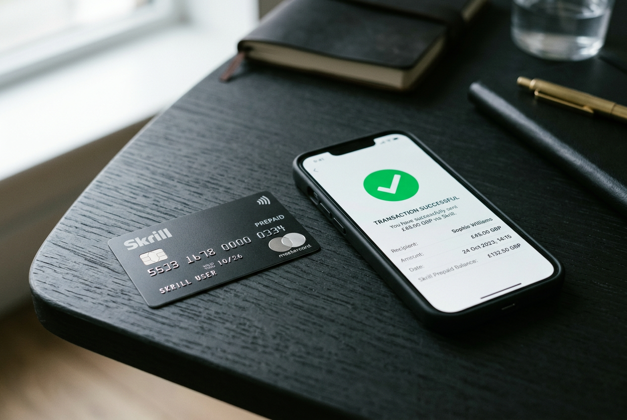 Detail rozhraní kasina na mobilním telefonu s platební bránou Skrill